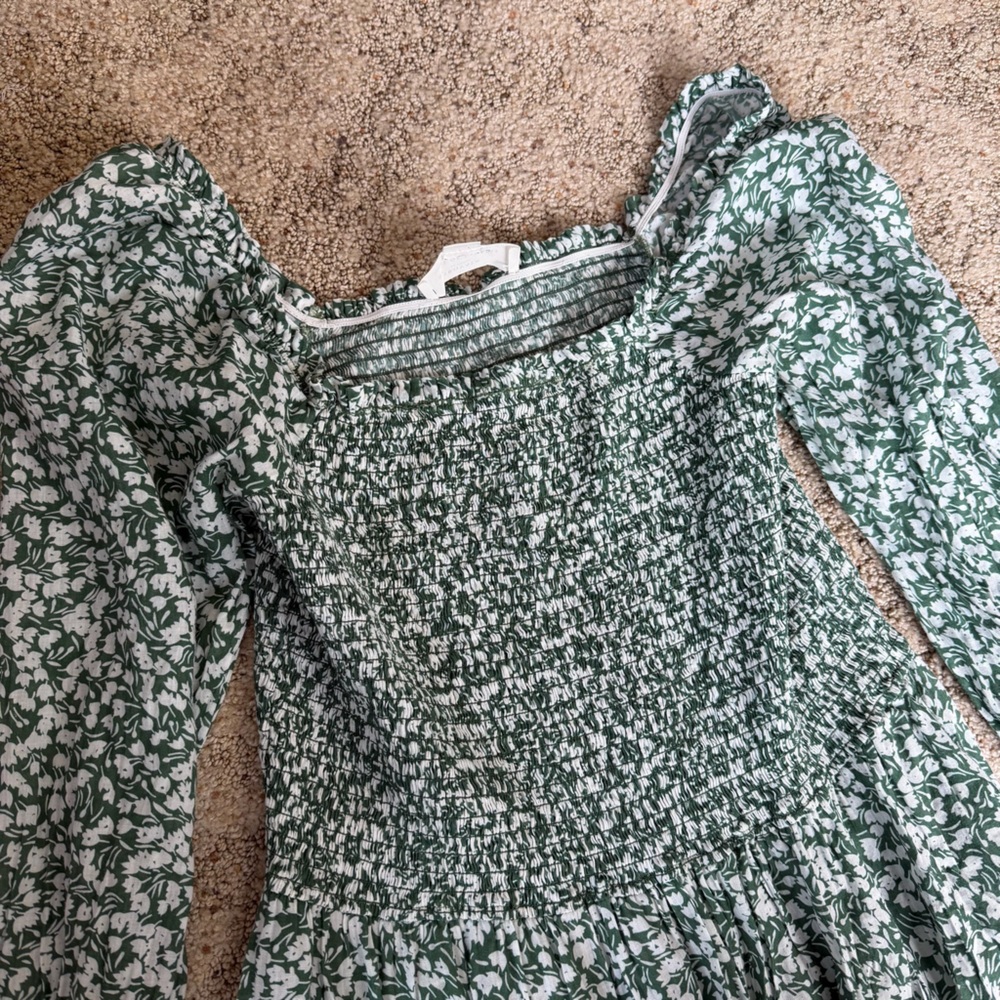 Trovata Birds of Paradis Rowen Green Floral Smocked Long Sleeve Dress Size M - Picture 7 of 10